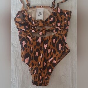 art class Pink and Brown Leopard Kids Swim One Piece